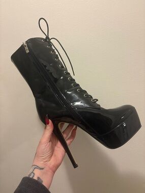 Patent Lace-Up Platform Boots  - Black (pole /stripper/goth/fetish)